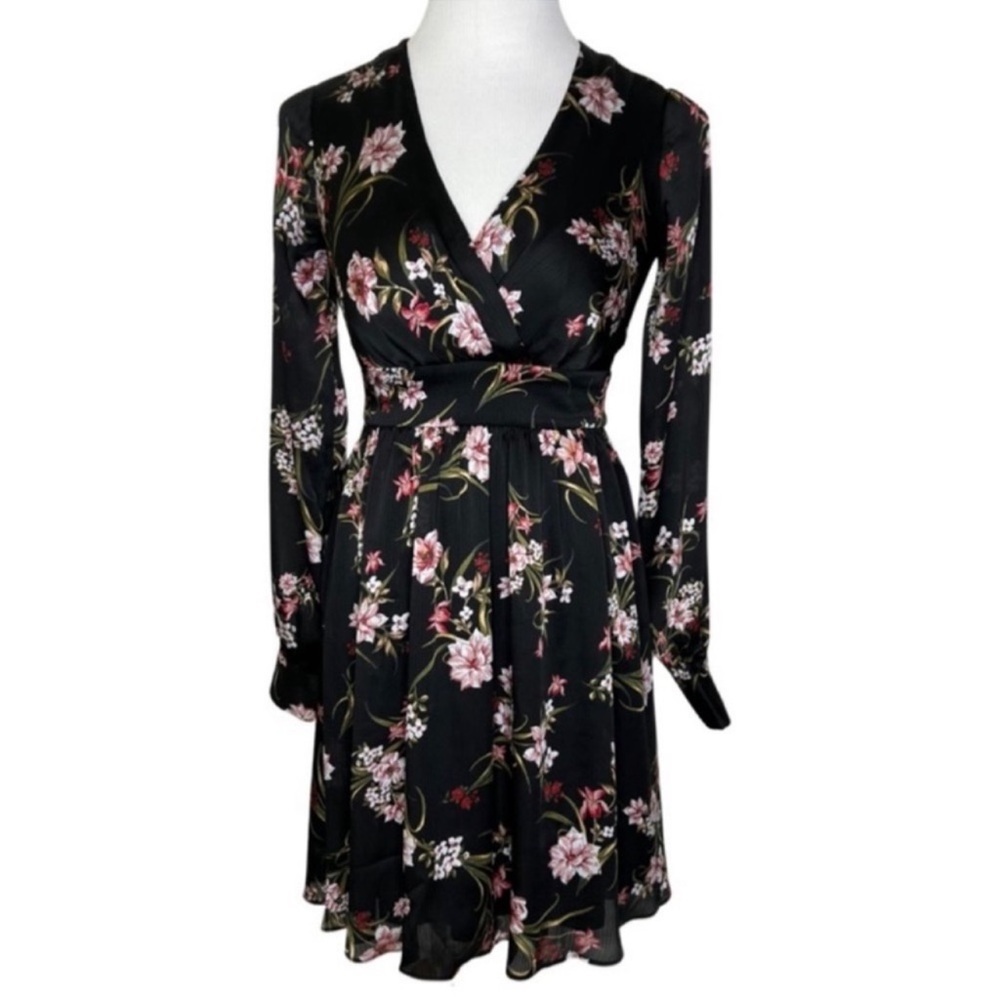 BCBGeneration Black Floral Wrap Mini Dress